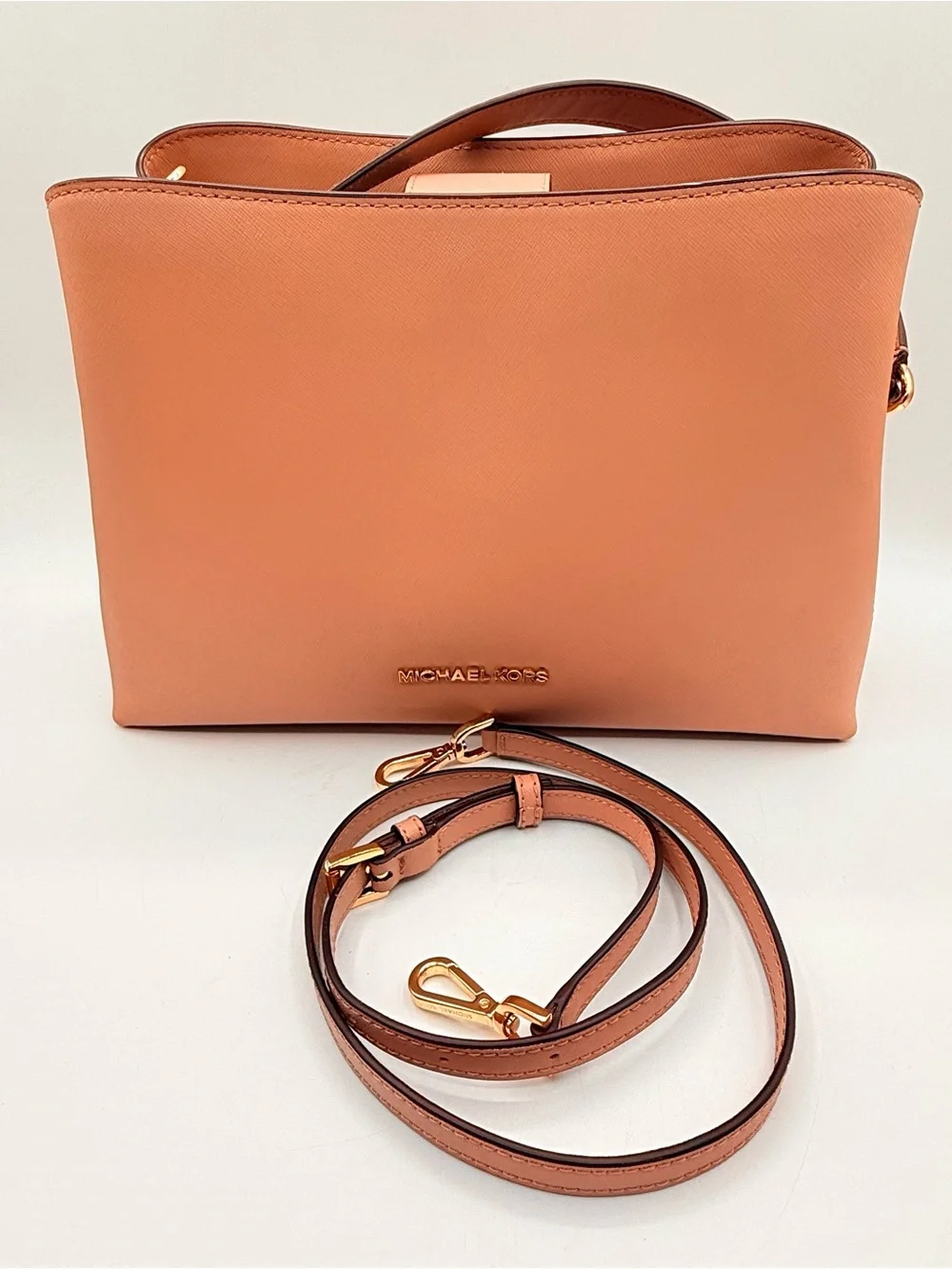 Michael Kors Portia Large East West Saffiano Leather Satchel Soft Pink Bag